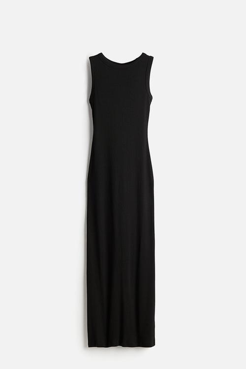 Ribbed bodycon dress - black