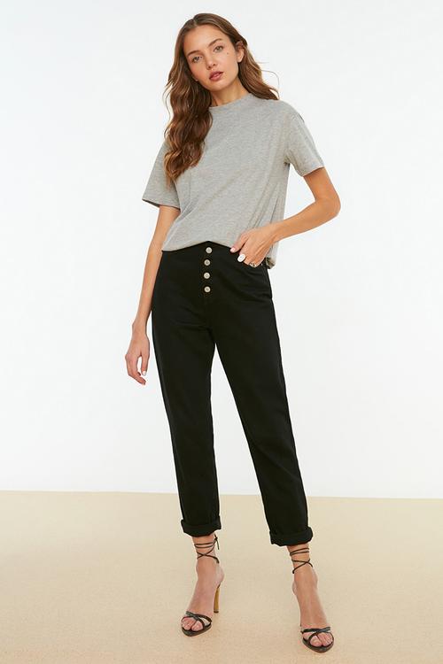 Basic stand-up collar knitted t-shirt - gray