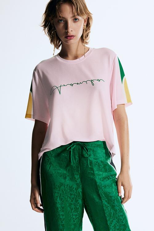 Anamika Khanna X H&M: Printed viscose t-shirt - pink,multi