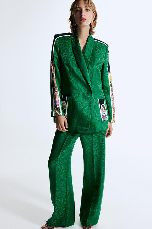  Anamika Khanna X H&M: Silk-blend jacquard-weave blazer - Green 