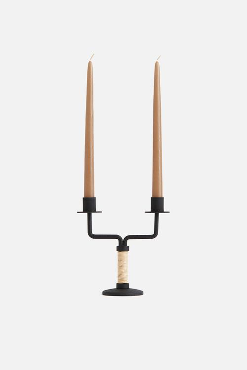 Metal and rattan candelabra - black/beige