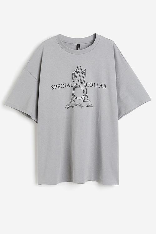 Oversized motif-detail t-shirt - grey & special collab
