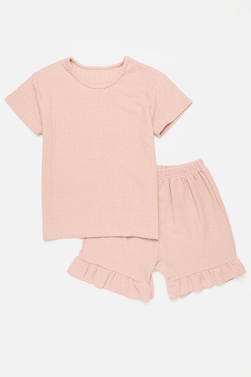 Top and frilled short set-pink