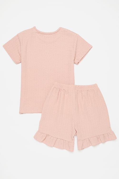 Top and frilled short set-pink