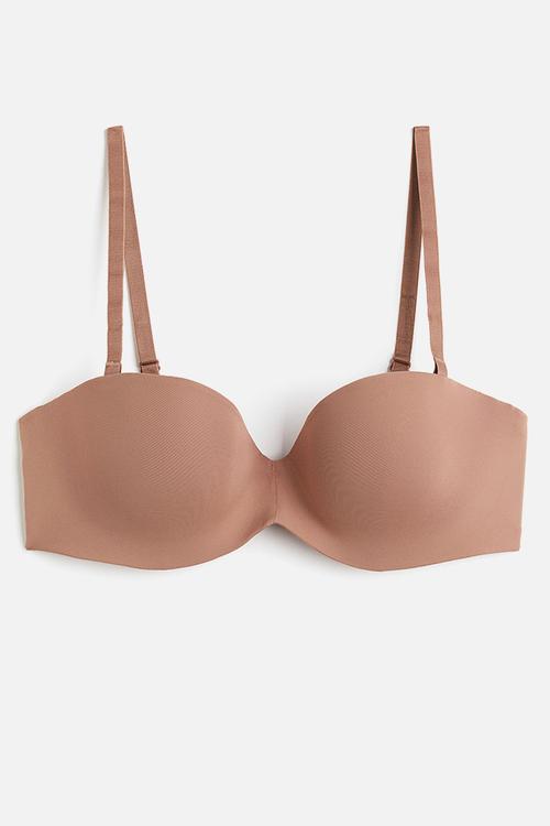 Padded microfibre balconette bra - dark beige
