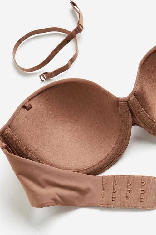 Padded microfibre balconette bra - dark beige