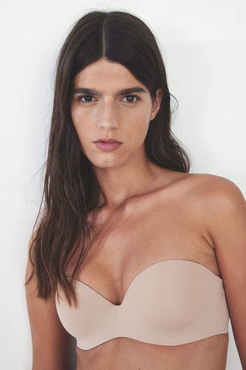 Padded microfibre balconette bra - beige