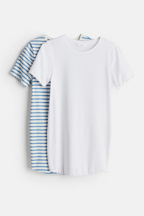 Mama 2-pack ribbed cotton tops - white & blue striped