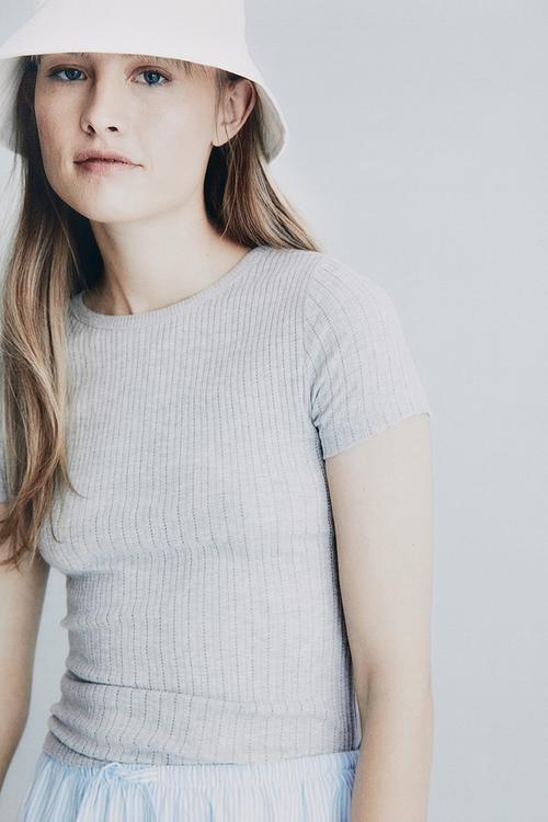 Pointelle top - light grey marl