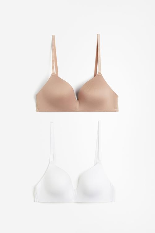 2-pack microfibre non-wired bras - beige,white