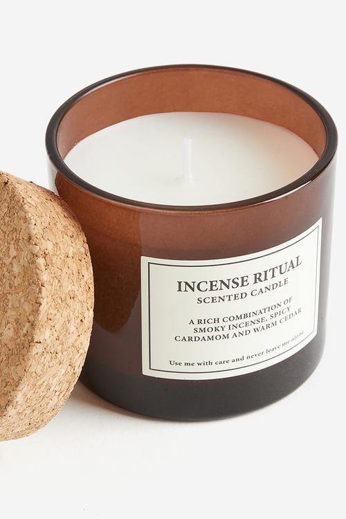 Cork-lid scented candle - brown/incense ritual 