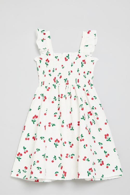 Cherry smock dress - white