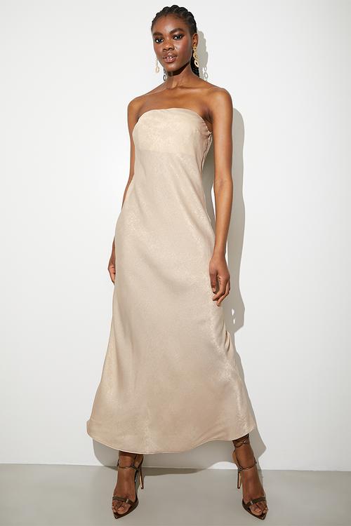 metallic bandeau slip dress - stone foil
