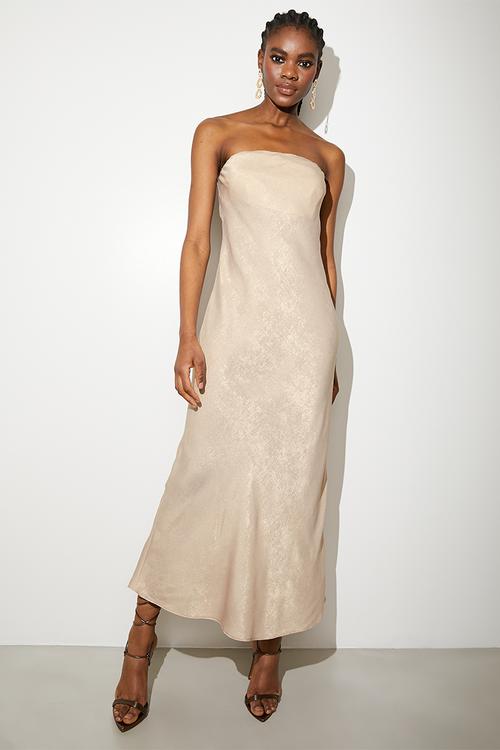 metallic bandeau slip dress - stone foil