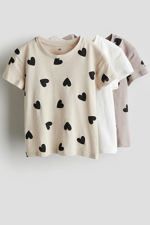 3 pack cotton tops - light beige hearts
