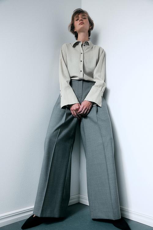 Oversized linen-blend shirt - light beige