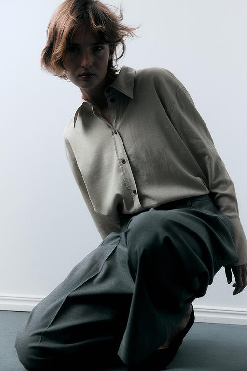 Oversized linen-blend shirt - light beige