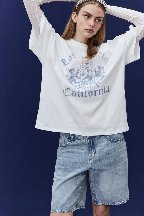 Oversized motif-detail t-shirt - cream los angeles