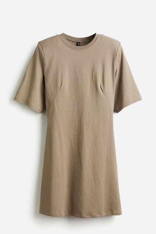 Shoulder-pad t-shirt dress - greige 