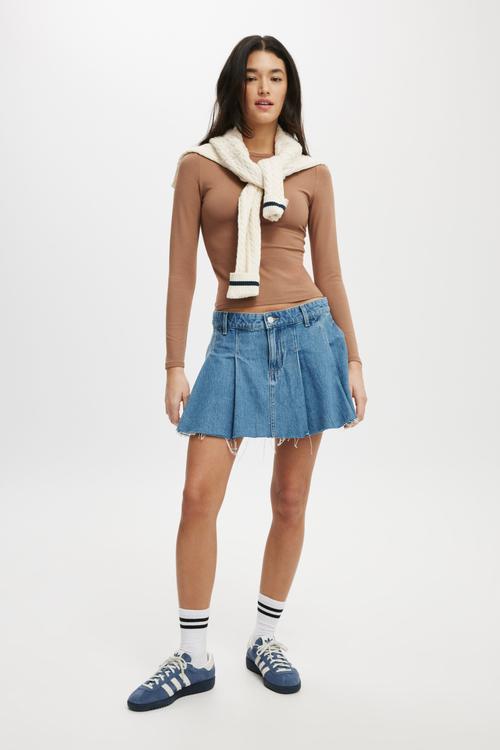 Pleated Denim Mini Skirt - Blue Haze