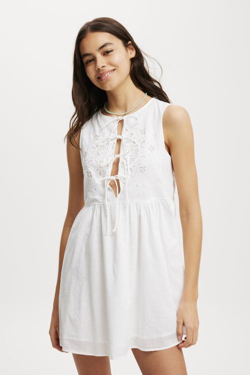 Casey Cutwork Mini Dress - White