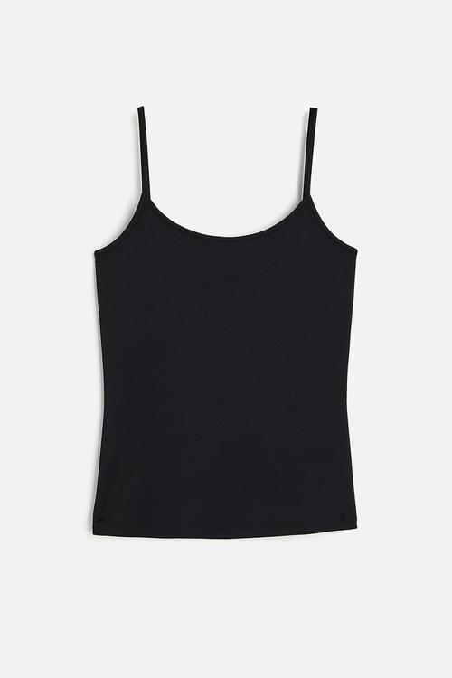 Microfibre strappy top - black