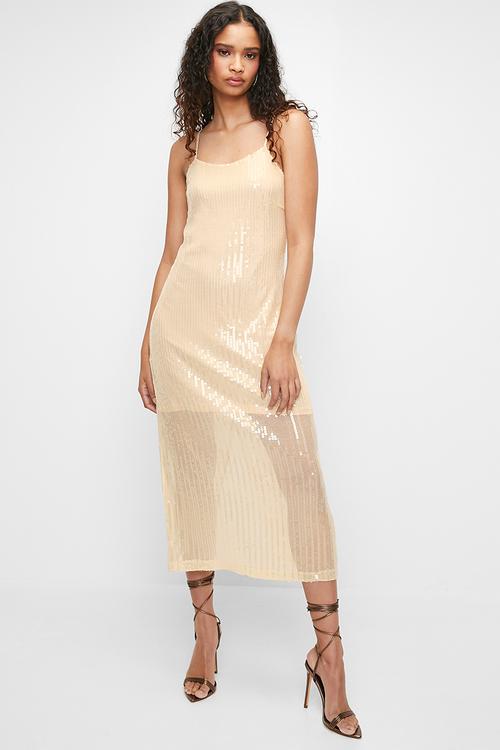 Strappy sequin midi dress - neutral