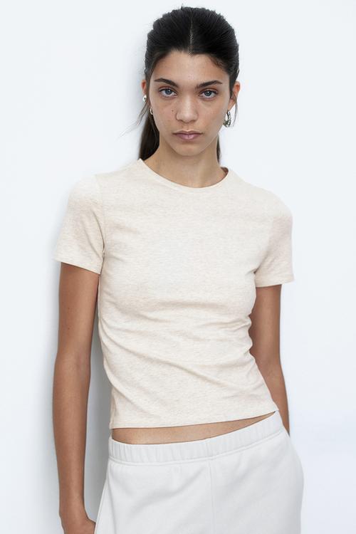 Fitted T-shirt - beige