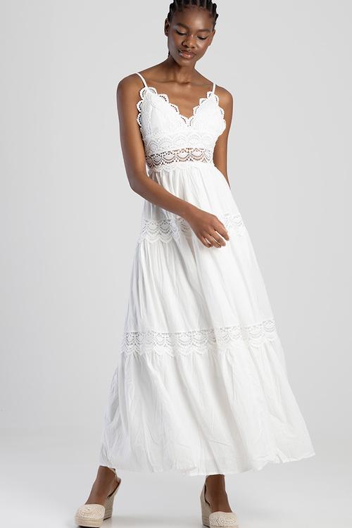 Aurelia: Tiered Lace Maxi Dress - Off White