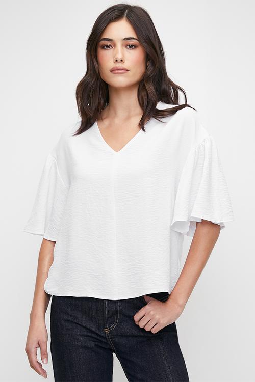 V-neck wide sleeve shell - white