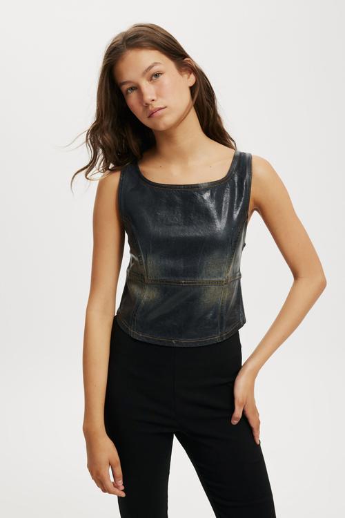 Denim Corset - Wet Look Slate