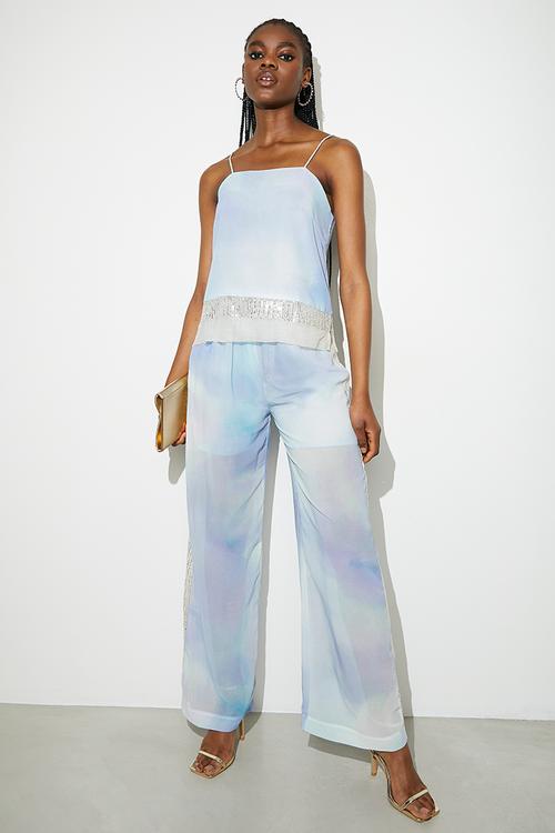 Embellished cami - blue smudge