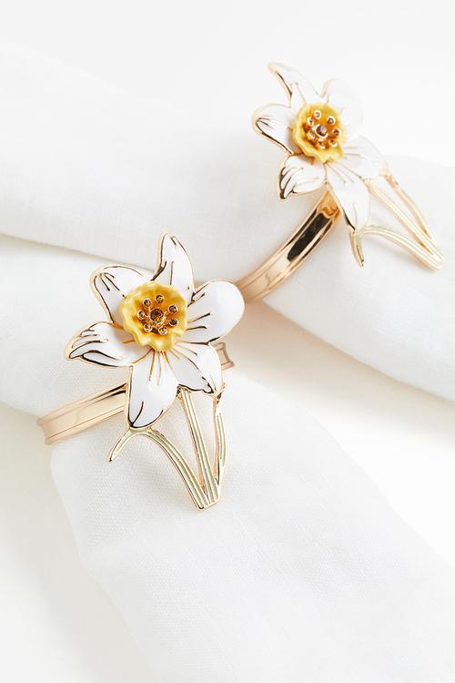 2 Pack metal napkin rings - white