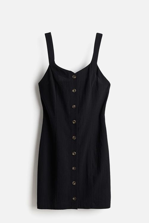 Button-front cotton dress - black
