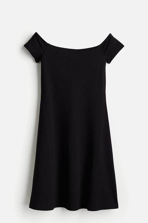 Off-the-shoulder jersey dress - black