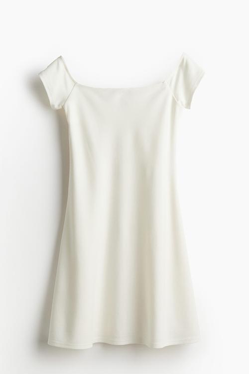 Off-the-shoulder jersey dress - cream