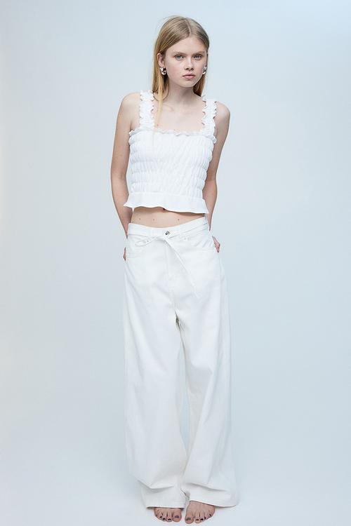 Cropped smocked top - white