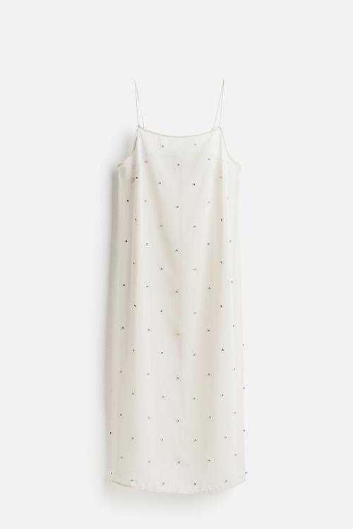 Sheer embellished slip dress - light beige
