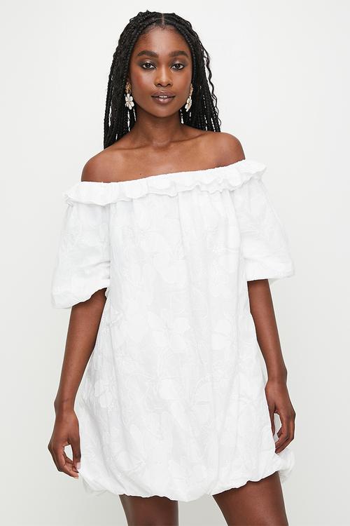 Ruffle bardot mini dress - white