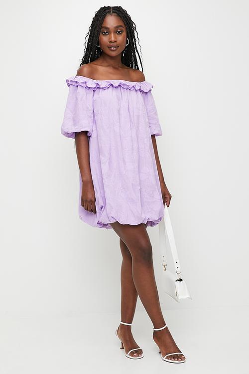Ruffle bardot mini dress - lavendula