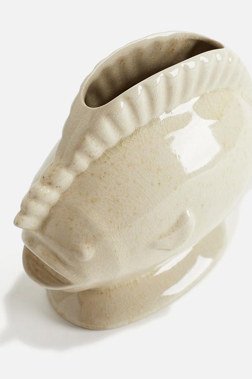 Fish-shaped stoneware vase - light beige