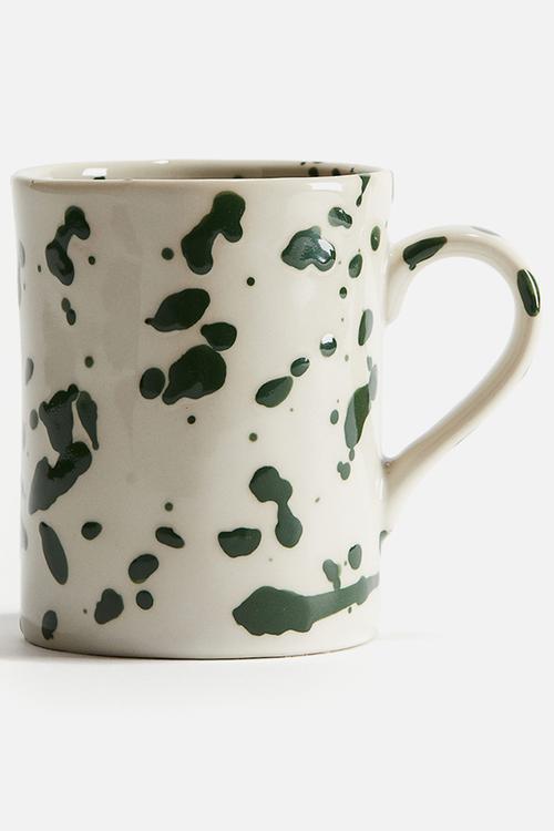 Speckled-glaze stoneware mug - natural white & dark green