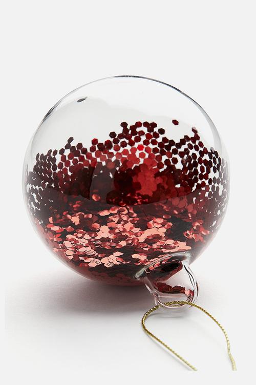 Glittery glass bauble - red