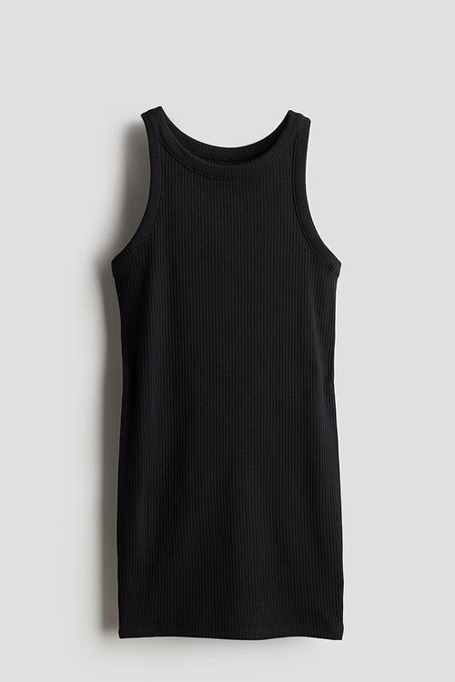 Ribbed jersey dress - black