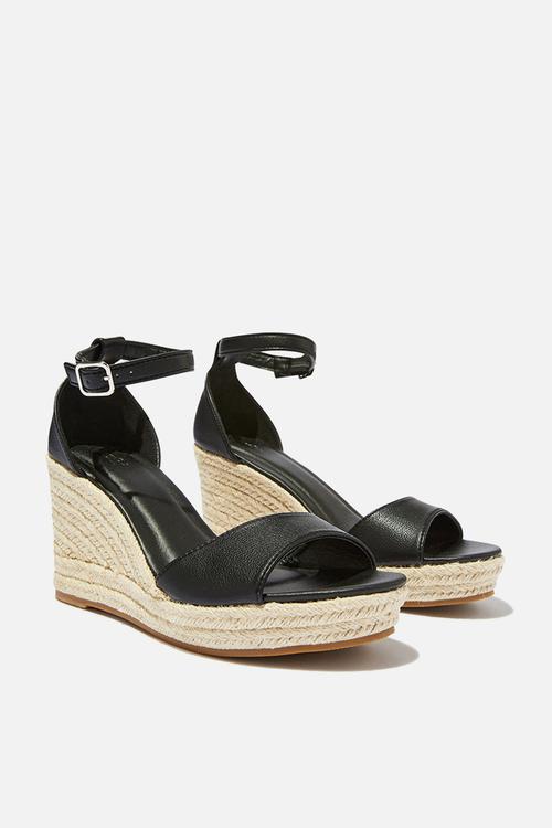 Luna Single Vamp Espadrille Heel - Black Pebbled