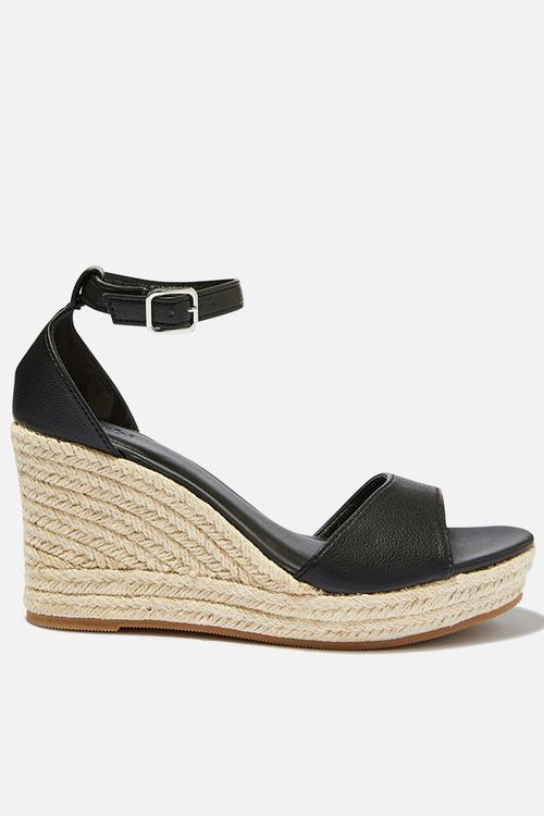 Luna Single Vamp Espadrille Heel - Black Pebbled