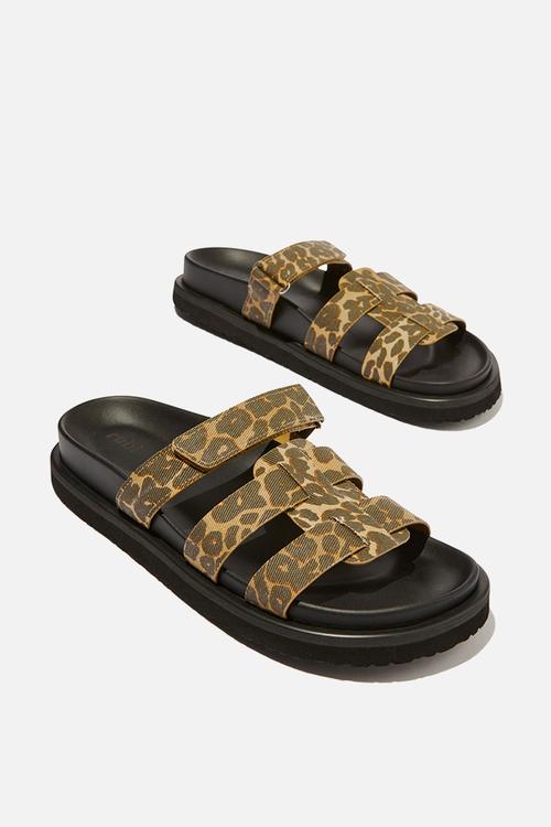 Elidy multi strap slide - washed leopard