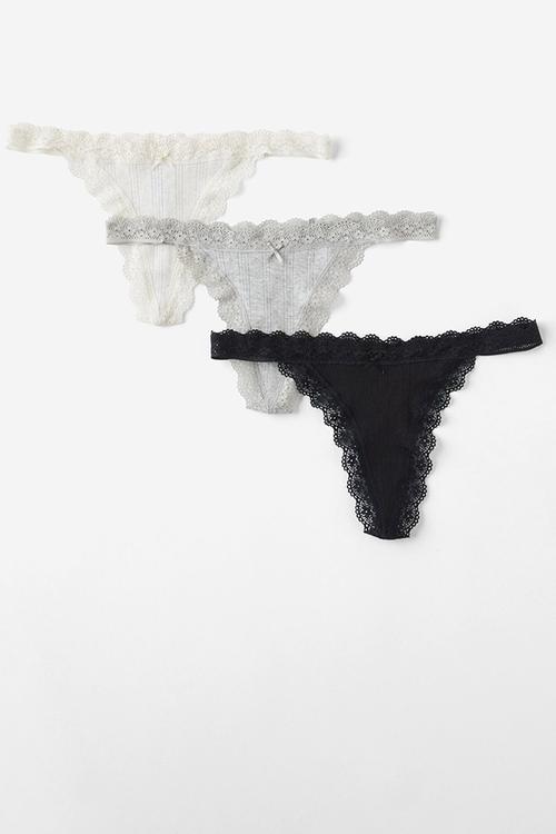 Organic Cotton Lace G String Brief 3 Pack - Multi