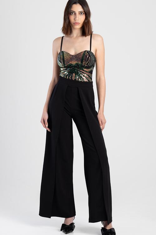 Too Late: Jumpsuit With A Corset Bodice And Slit Details - Black