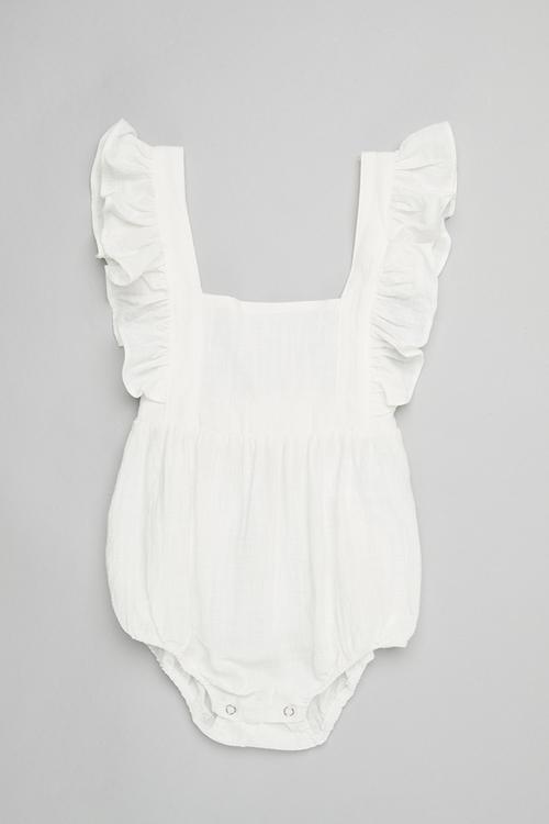 Frilled sleeve romper-off white